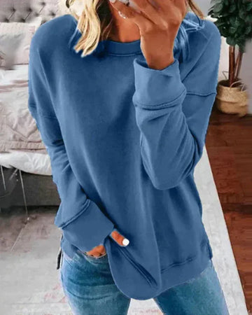 Damsweatshirt – Bomullsblandning – Rund hals – Avslappnad passform