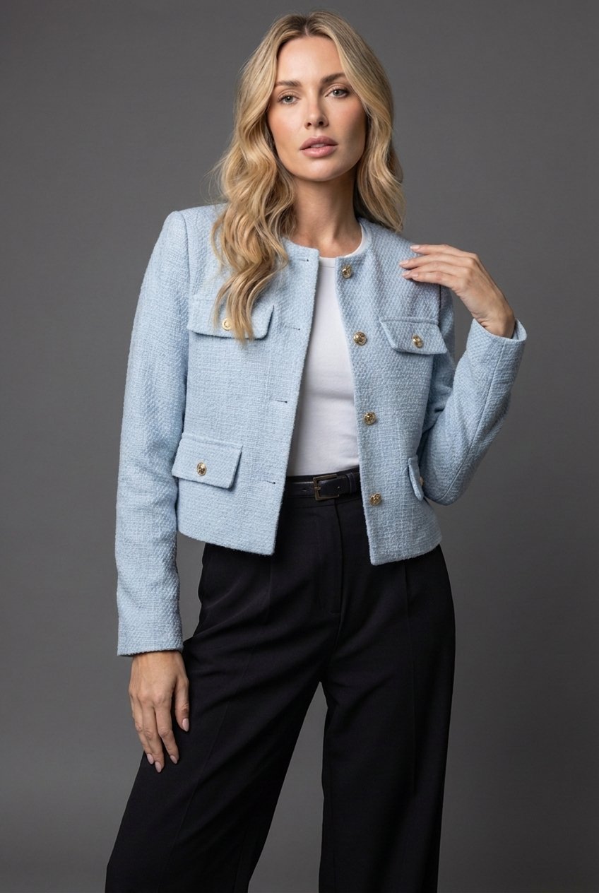 Dam Tweedblazer – Kort Modell – Rund Halsringning – Fickor – bild 1