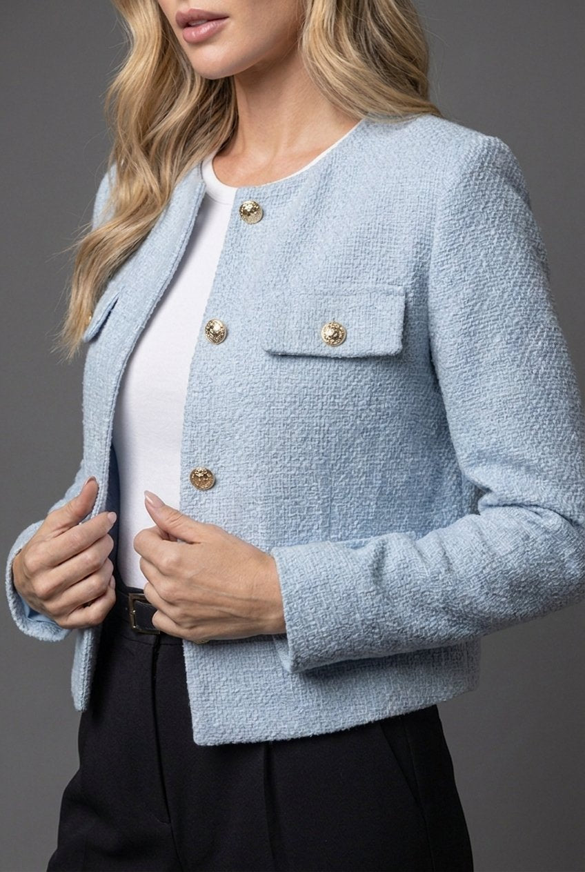 Dam Tweedblazer – Kort Modell – Rund Halsringning – Fickor – bild 3
